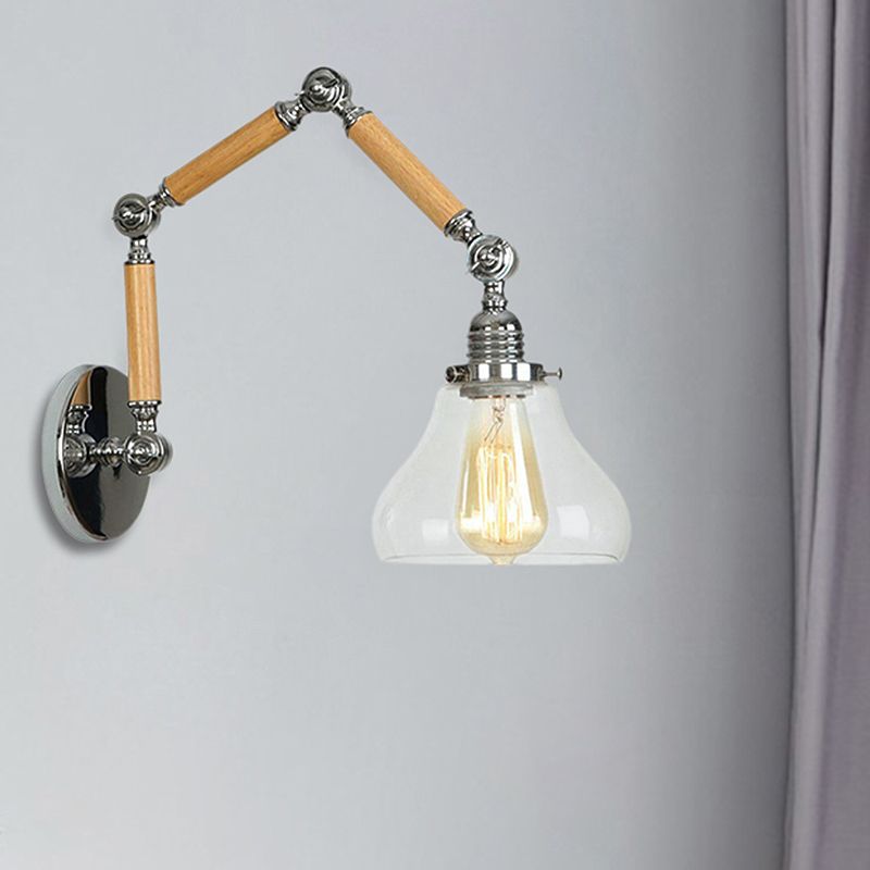Vidrio transparente Black Spline Splight Shade de lámpara de pared industrial de 1 luces con brazo largo y extensible