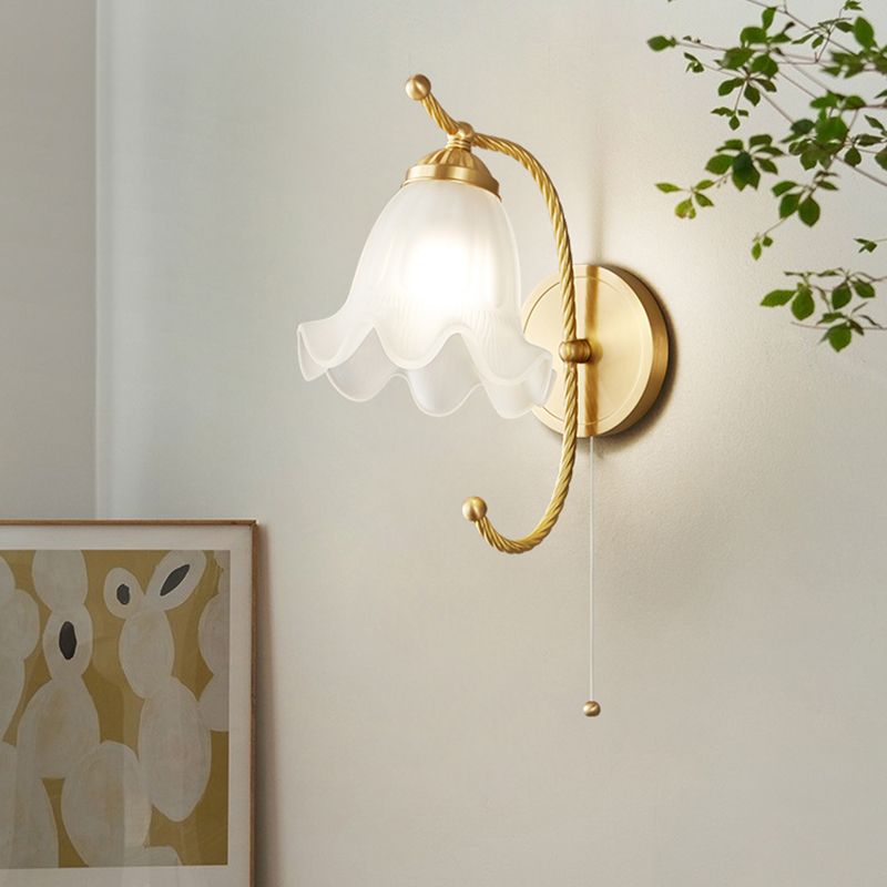 Glass Flower Shape Wall Lighting Modern Style 1 Light Wall Light Sconce in Gold
