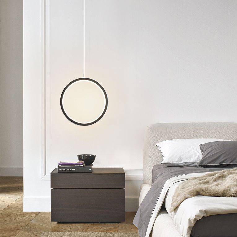 Kreisförmiger Acryl -LED -Anhänger Licht im modernen prägnanten Stil schmiedeeisern hängendes Licht für Esszimmer