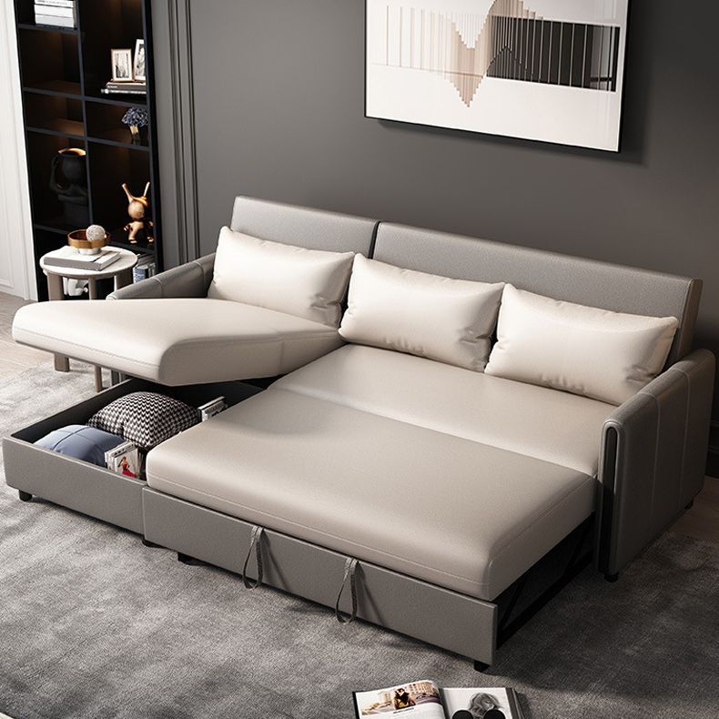 Square Arms Foldable Futon Pillow Included Sleeper Sofa with Storage