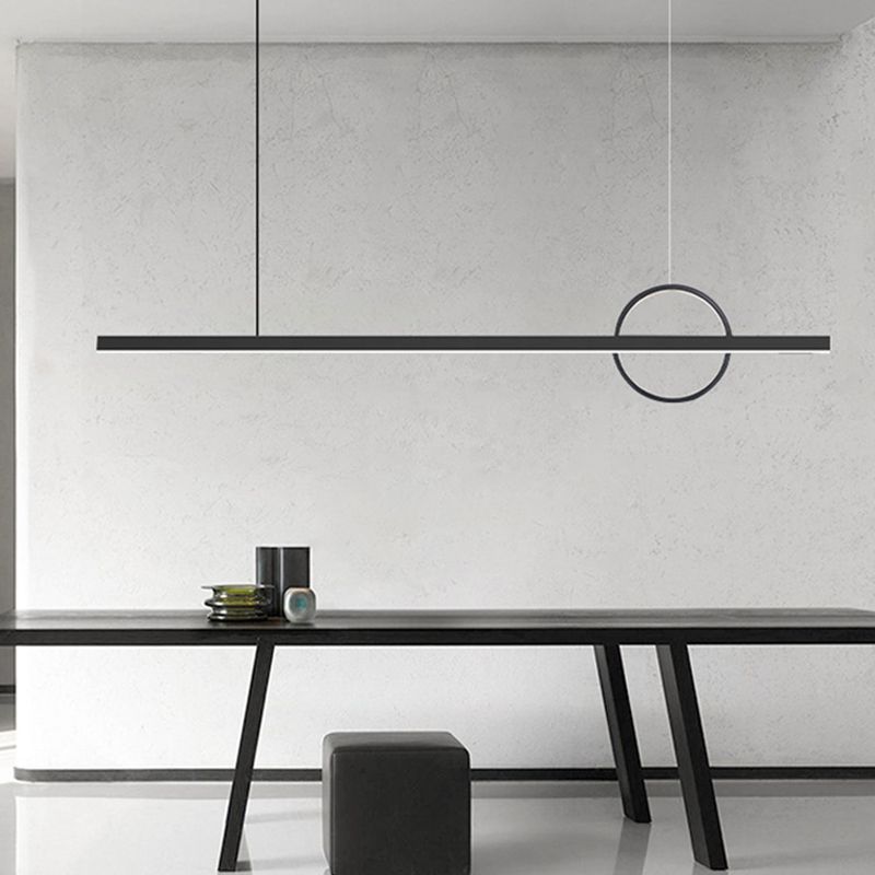 Simple Linear Hanging Island Light Metal LED Hanging Lighting Fixture for Sitting Room