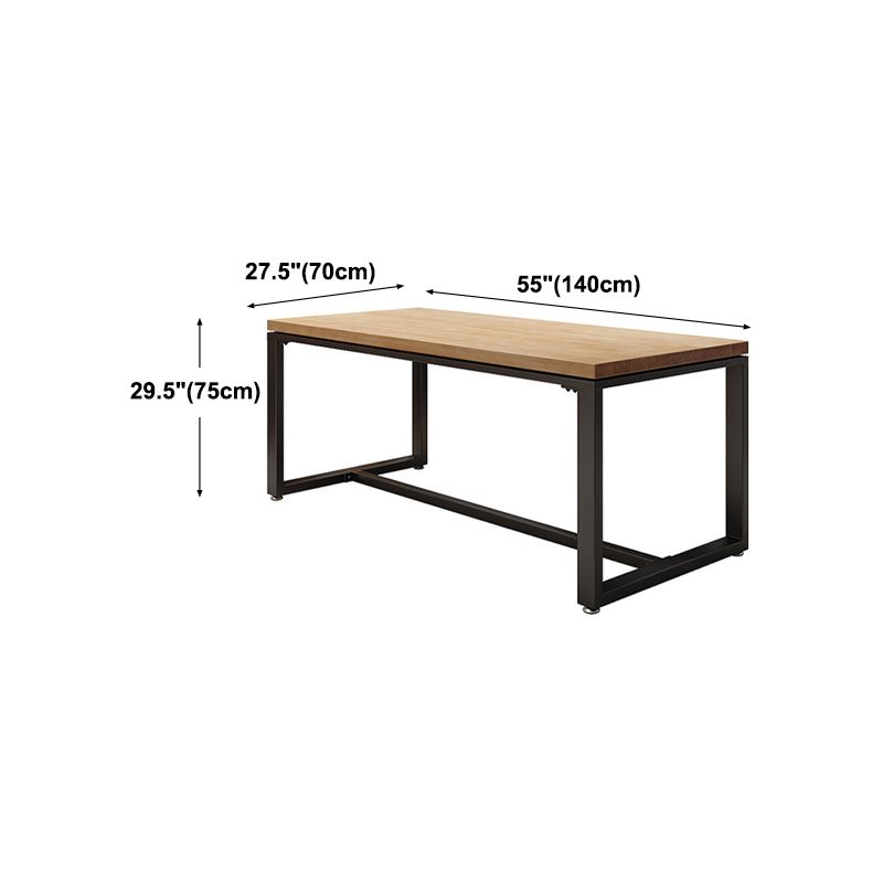 Natural Industrial Rectangle Dining Table Solid Wood Top Black Trestle Base Table