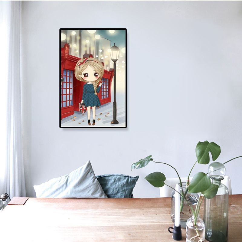 Cartoon Young Girl Art Print Soft Color Figure Drawing Canvas for Bedroom, Multiple Sizes