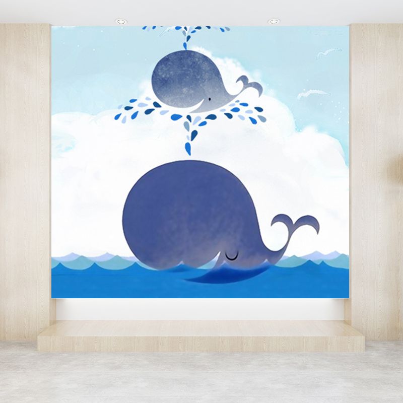 Whale Wallpaper Mural Cartoon Moisture Resistant Kids Bedroom Wall Decor, Personalized Size