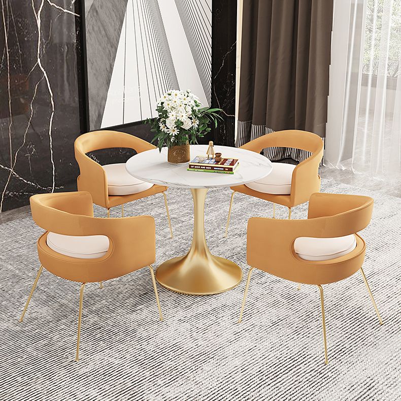 Round Tulip Base Glam Dining Table White Fixed Table of Sintered Stone