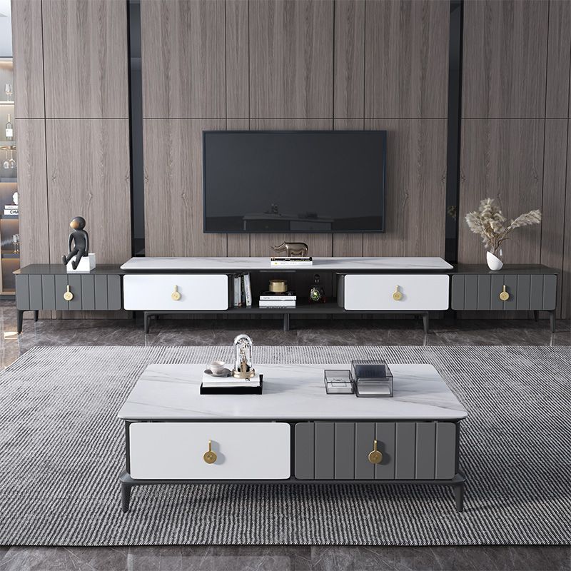 4 Legs Coffee Cocktail Table with Storage Drawers Modern Slate Top