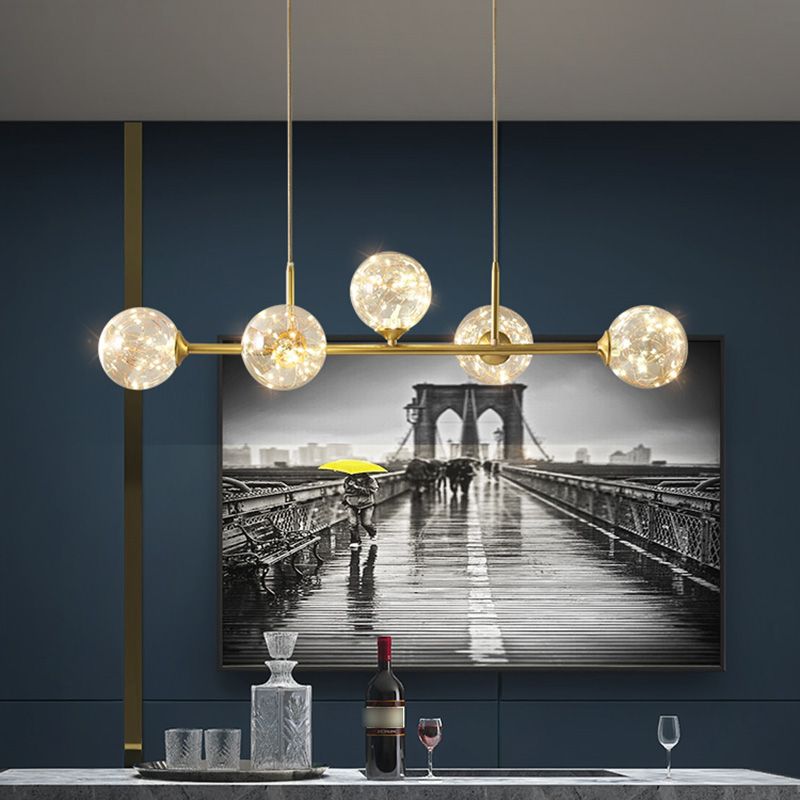 Ideas de iluminación de isla esférica de estilo contemporáneo luces colgantes de isla de vidrio transparente