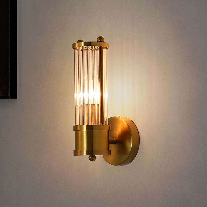 Crystal Cylinder Shape Sconce Light Modern-Style Wall Light Fixtures in Gold