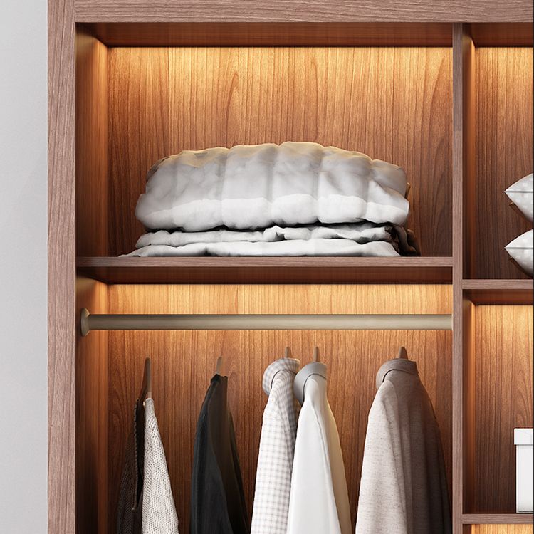 Brown Wardrobe Closet with Garment Rod Wooden Wardrobe Armoire