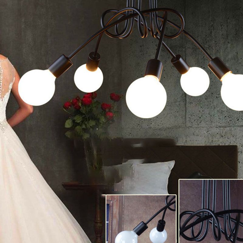 Black Sputnik Semi Flush Mount in Industrial Creative Style Lacquered Iron Ceiling Fixture