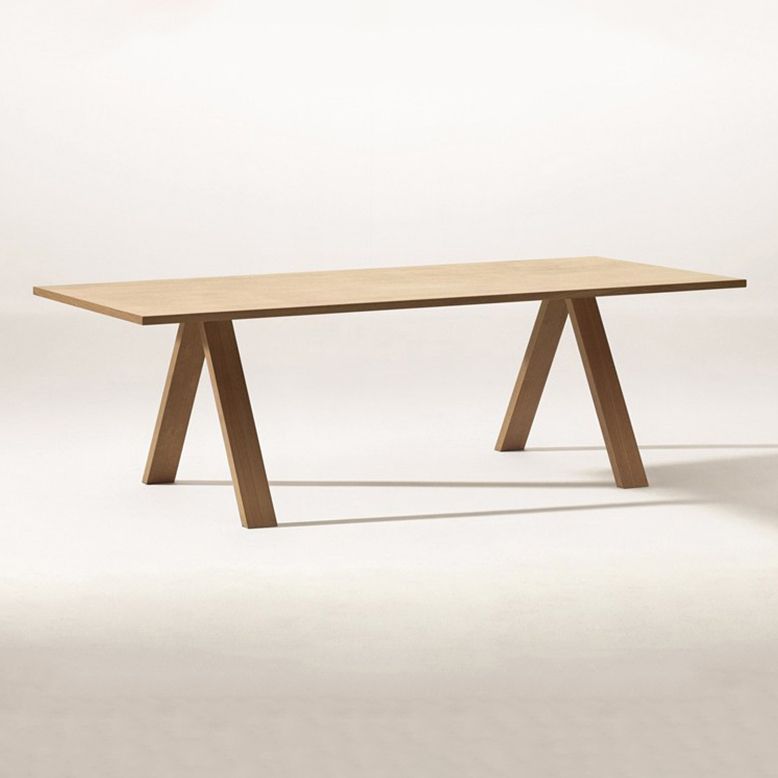 Rectangle Shape 4 Legs Minimalist Dining Table Wood Color Fixed Table of Solid Wood