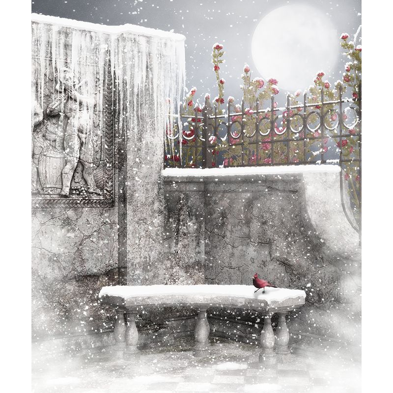 Gray Modern Mural Wallpaper Huge Yard Snow-Covered Landscape Wall Decor for Dining Room