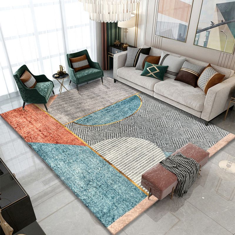 Gray Modern Rug Polyester Striped Rug Stain Resistant Rug for Home Decor