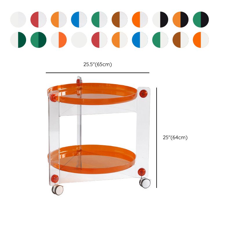 Modern Acrylic Round Side Table with Casters Tray Top 2 - Tier End Table Set