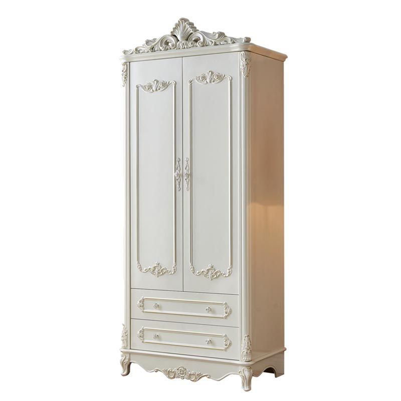 French Country Wardrobe White Colour Solid Wood Wardrobe Closet with Drawers