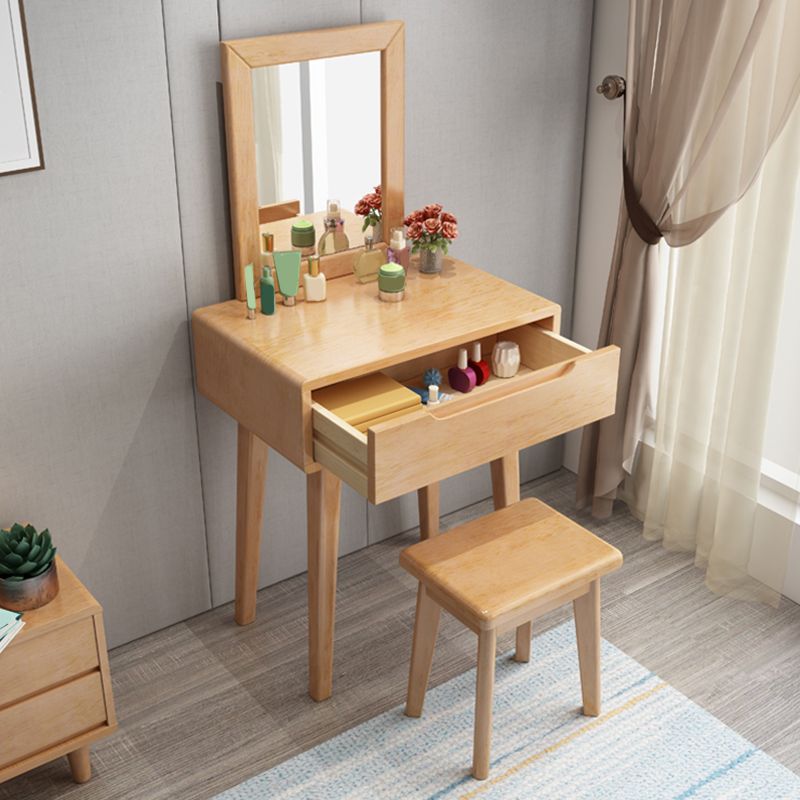 Scandinavian Solid Wood Vanity Dressing Table with Mirror, 30.7" Tall
