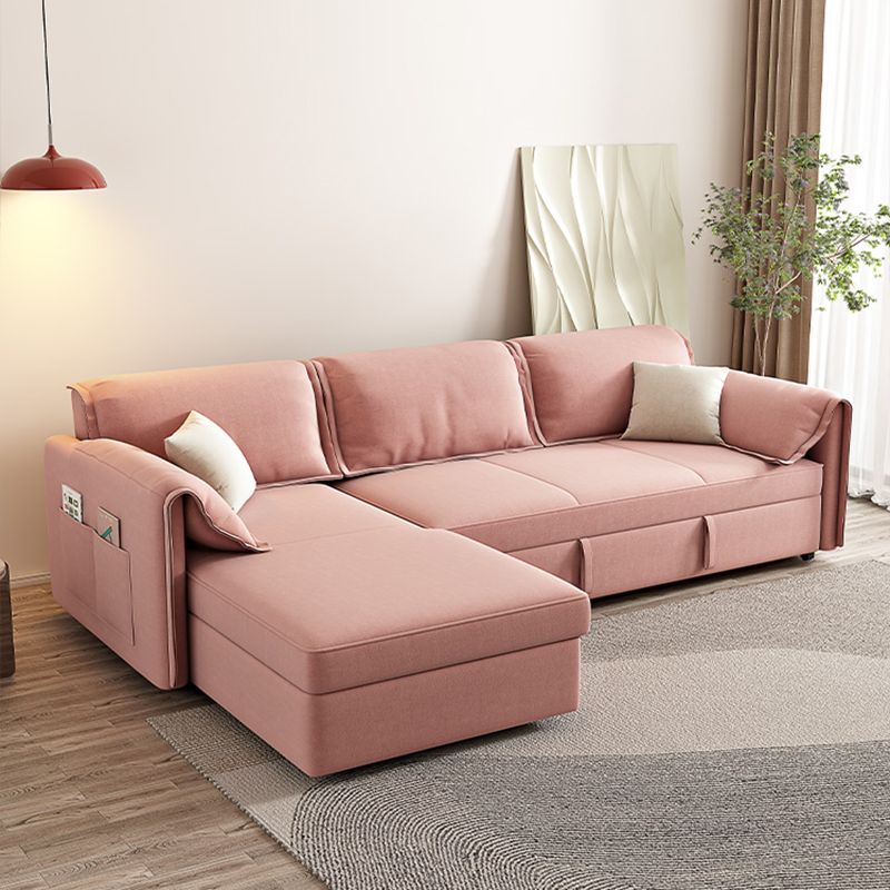 Modern Flared Arm Sofa Bed in Pink Faux Leather Sleeper Sofa with Storage