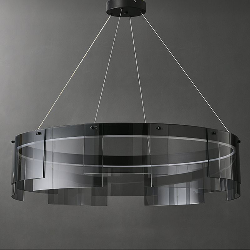 Modern Simple LED Chandelier Glass Circular Pendant Light for Living Room