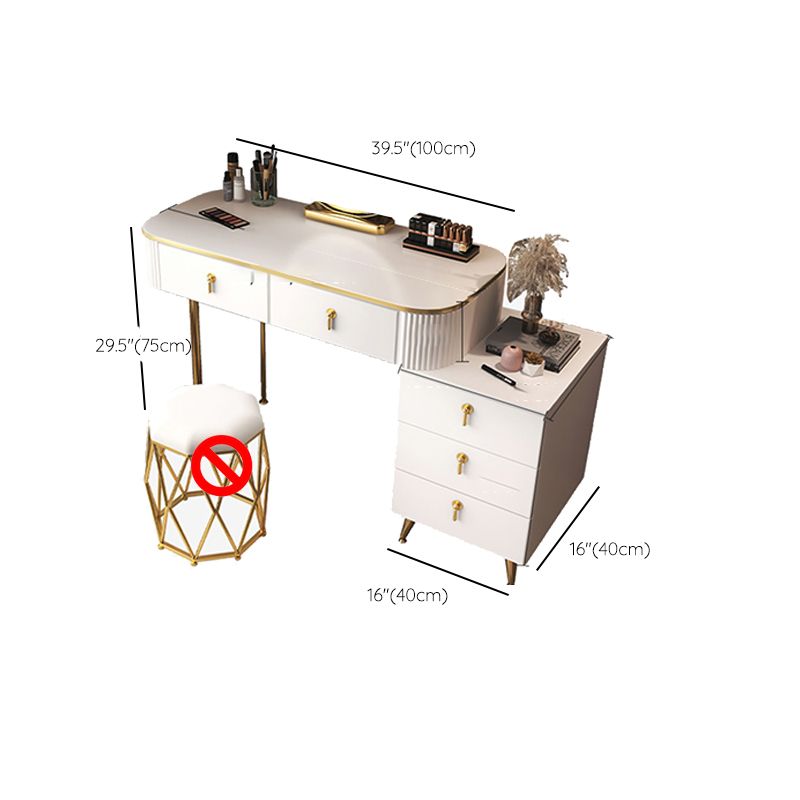 Glam Wood Frame Makeup Vanity Drawer Vanity Set in White for Bedroom
