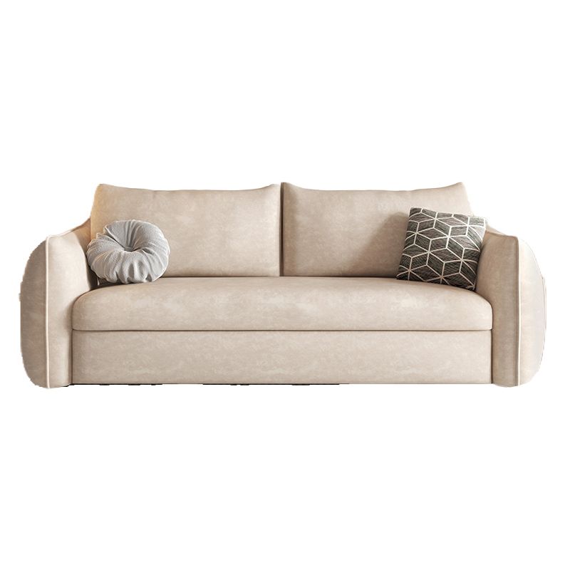 Convertible Faux Leather Sofa Bed Contemporary Square Arm Sofa Bed in Beige