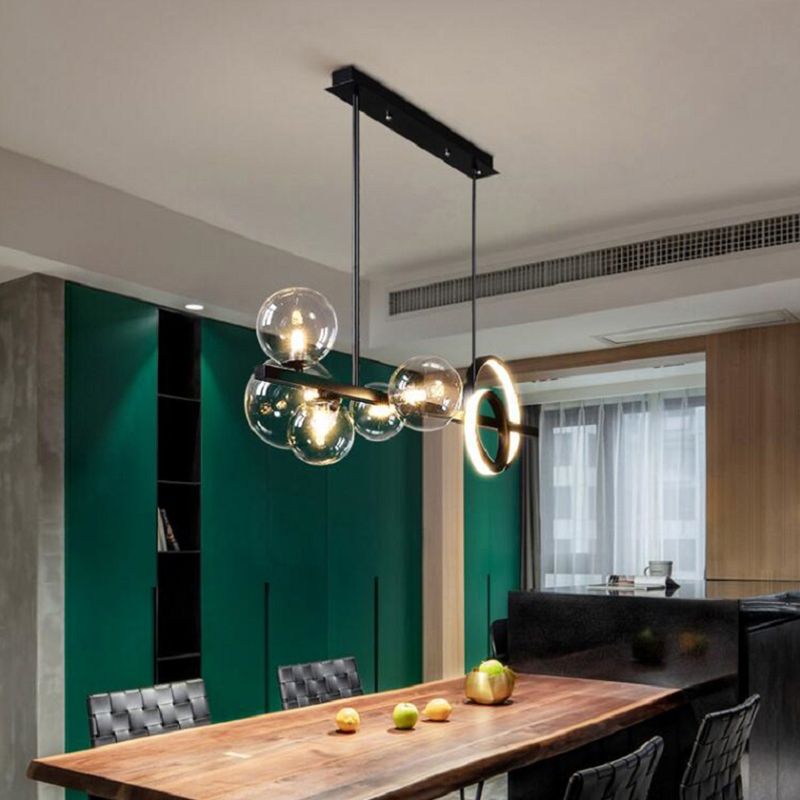 Light Light Modern Pendant Lighting Sphérique Hanging Island Lights avec une teinte en verre transparent