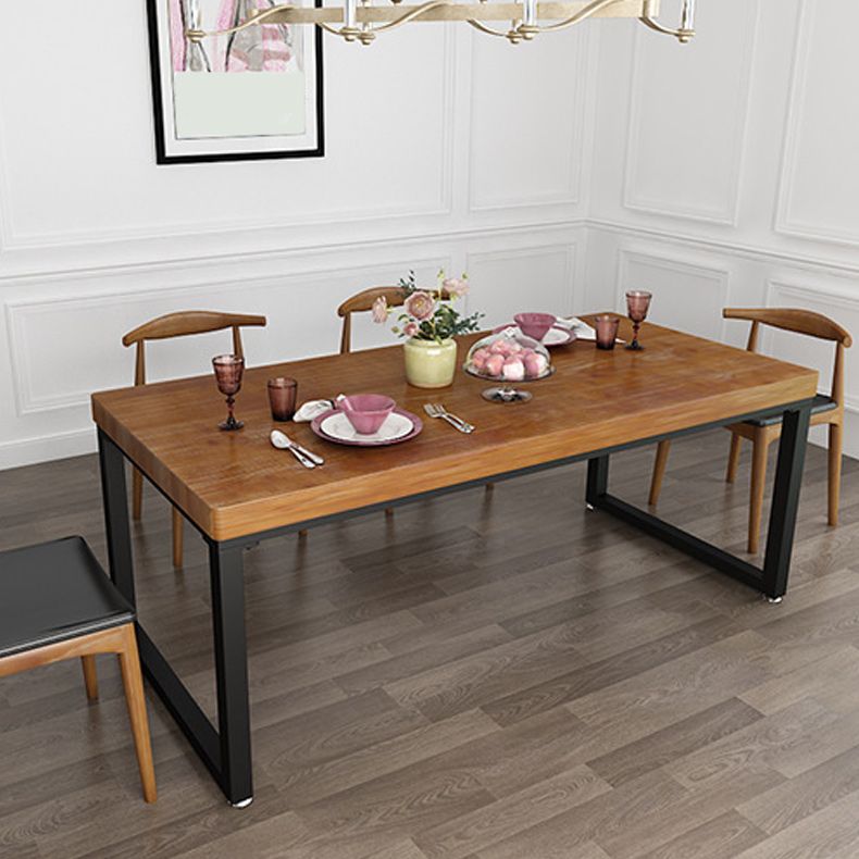 Solid Wood Top Dining Table Rectangle Pine Wood Table with Sled Base in Black