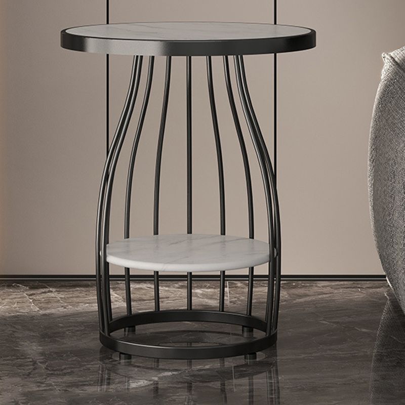 Modern Slate Round Side Table 19.6-inch Metal Pedestal End Table with Shelf