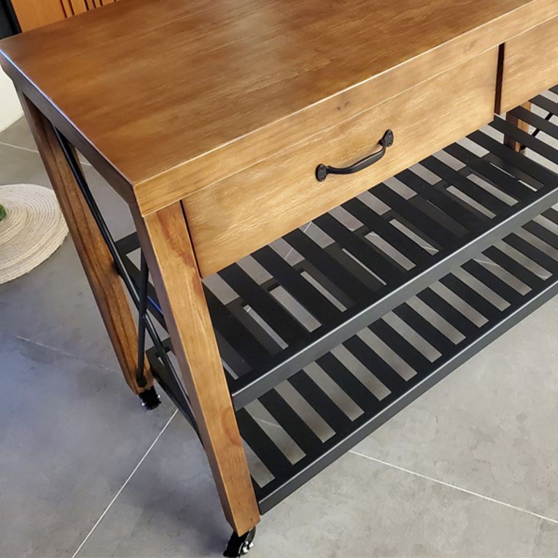 Modern Solid Wood Kitchen Island Cart with Wheels and 2 Drawers