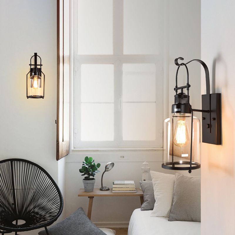 Cylinder Clear Glass Wall Mount Lamp 1-Light Vintage Coastal Wall Lighting Fixture for Hallway
