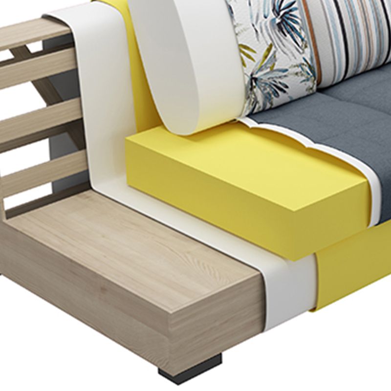 Pillow Top Linen Sofa & Chaise 31.5" H Loose Back Sofa in Grey and Blue