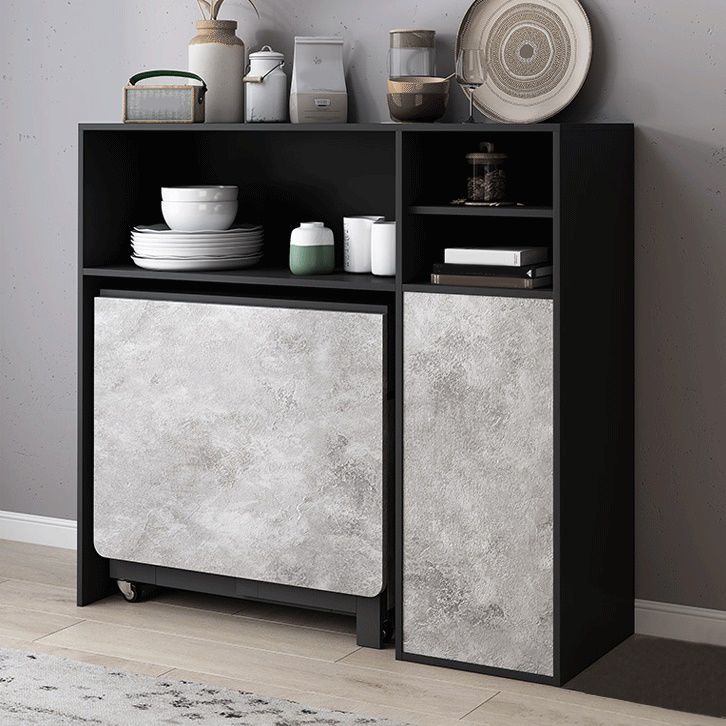 Moderne moderne rechthoekige eettafel drop-bladtafel met vaste houten basis met vaste houten basis