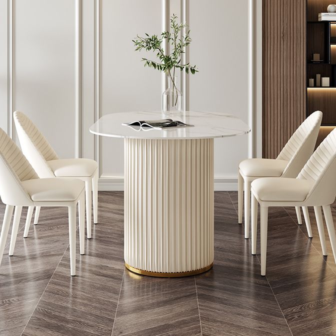 Oval Double Pedestal Modern Dining Table White Fixed Table with Sintered Stone