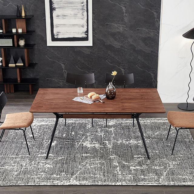 Mesa de mesa de comedor de madera maciza de estilo industrial con marco negro para uso en el hogar