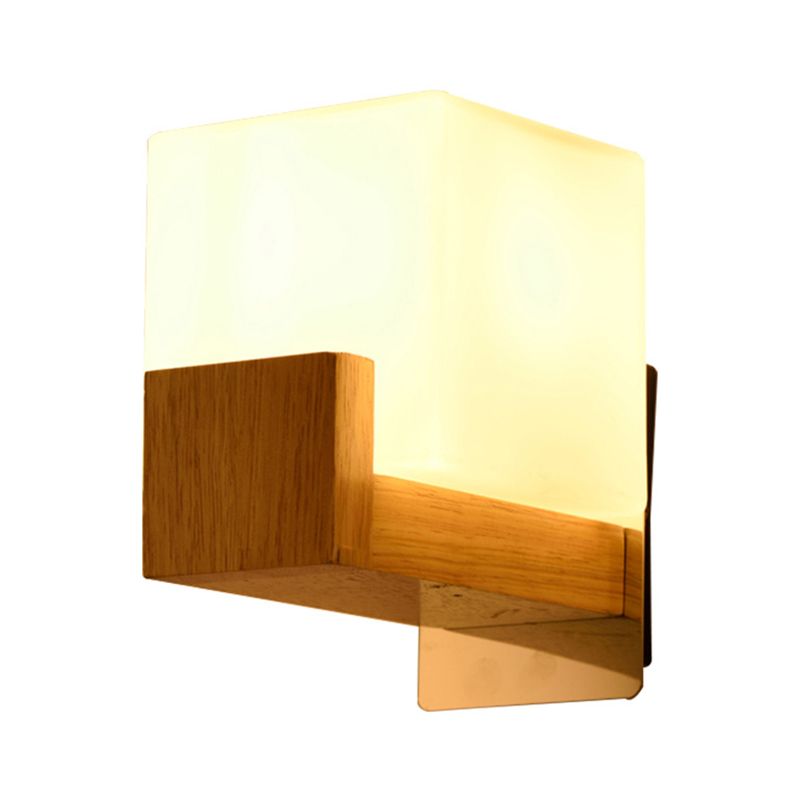 Quadratische Form Holzwand montieren leichte moderne einfache Glasschattenleuchte für Schlafzimmer