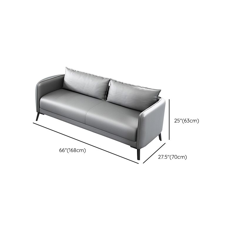 Leather Pillow Back Sofa Stationary Square Arm Seating for Living Room