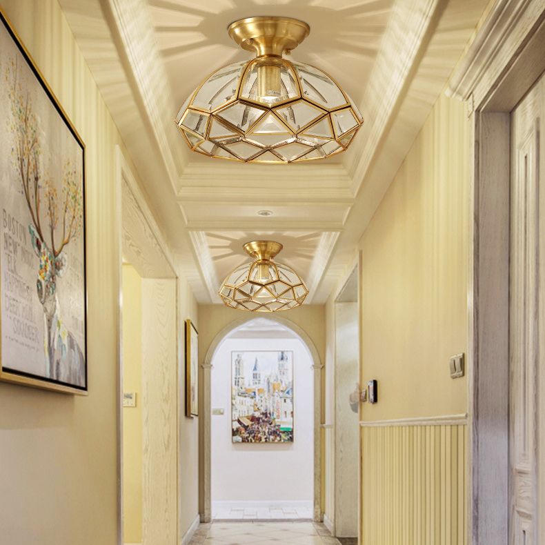 Single Golden Flush Mount Lighting Glass Ceiling Light for Bedroom