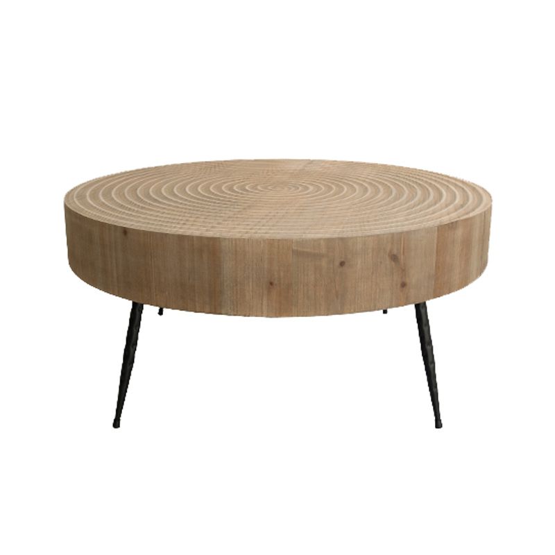 Round Sold Wooden Coffee Table with Black Base and Brone Top