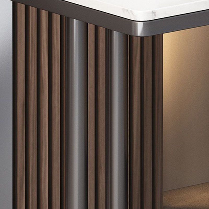 Contemporary Slate Top End Slide Table Metal C Side Table, 21.7" Tall