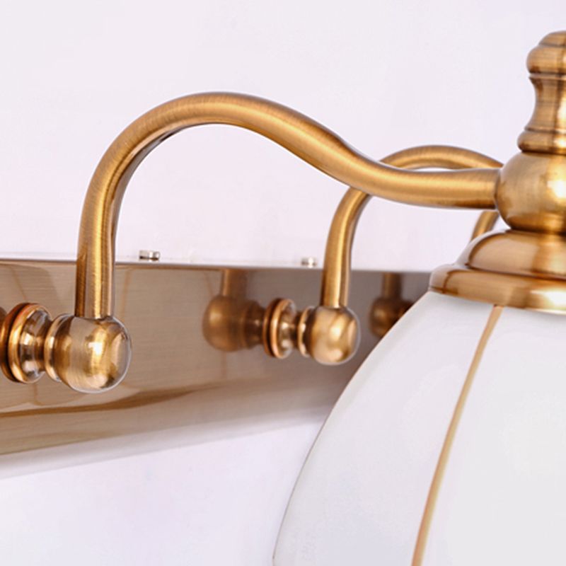 Traditional Bronze Wall Mounted Light White Glass Vanity Wall Lamps for Bathroom
