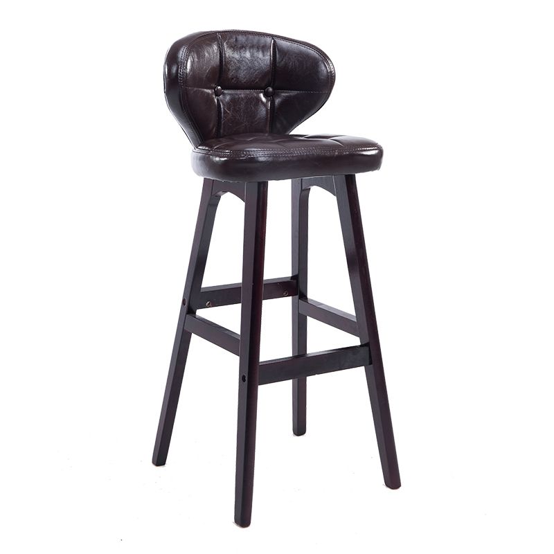 Modern Armless Backrest Counter Stool Wood Study Bar Stool with Leather Cushion and Pedal
