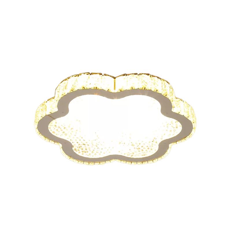 Modern Style Petal Flush Ceiling Light Clear Crystal LED Porch Lighting Fixture in Stainless-Steel