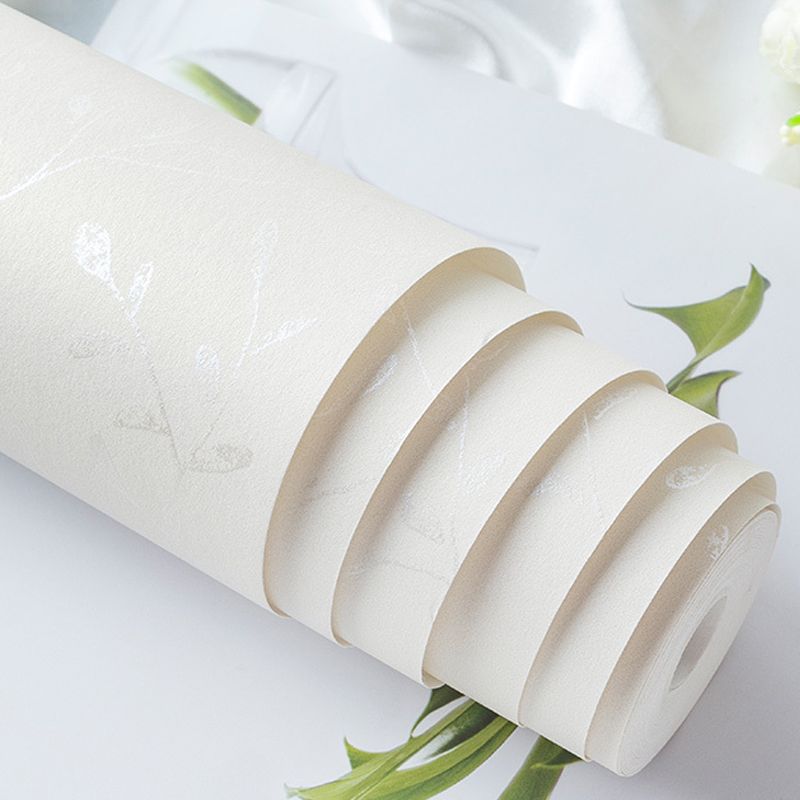 Rustic Plant Leaves Wallpaper Roll Light-Color Stain Resistant Wall Decor for Home