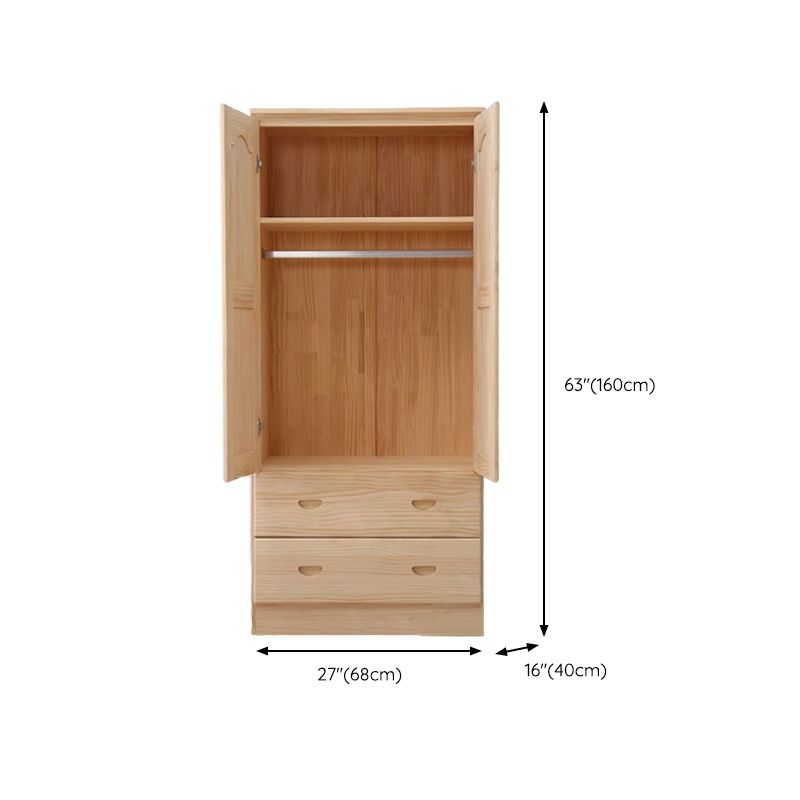Pine Kid's Wardrobe Contemporary Kids Closet with Lower Storage Drawers