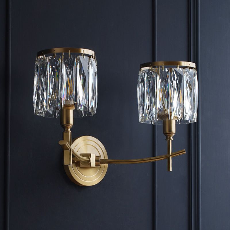 Postmodern Style Crystal Wall Light Gold Drum Shape Wall Sconce for Living Room