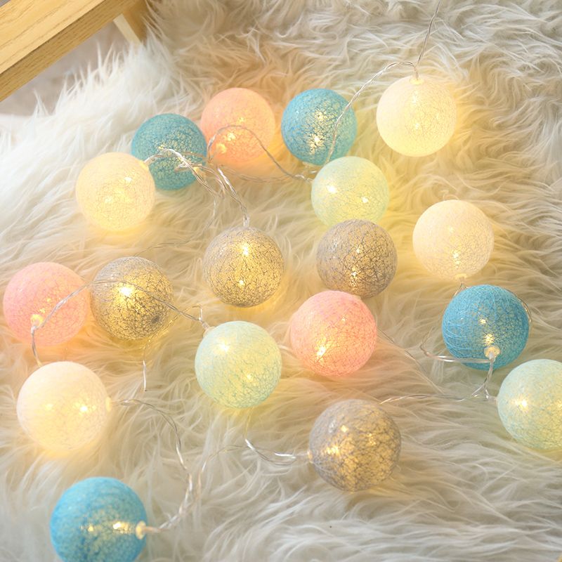 Globe Shape LED Fairy Lighting Cotton Decorative Battery String Light for Girls Bedroom