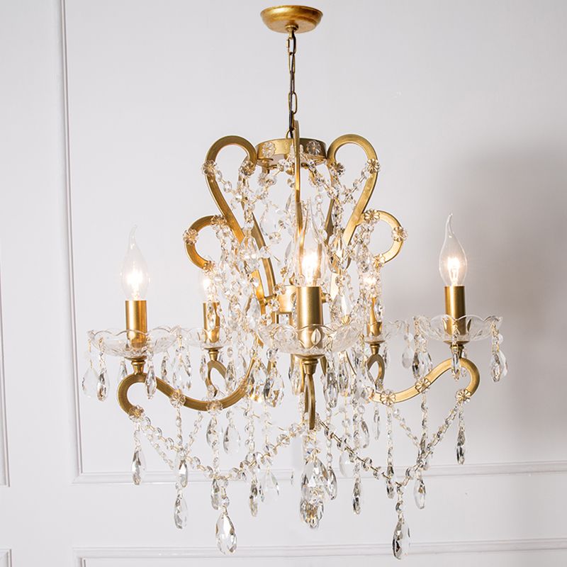 Candle Metal Chandelier Pendant Light Vintage Living Room Hanging Light with Crystal Bead Accent