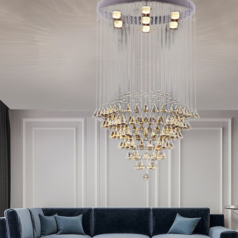 Geslepen kristal diamant inbouwlamp modernistisch 7-kops nikkel plafondgemonteerd armatuur