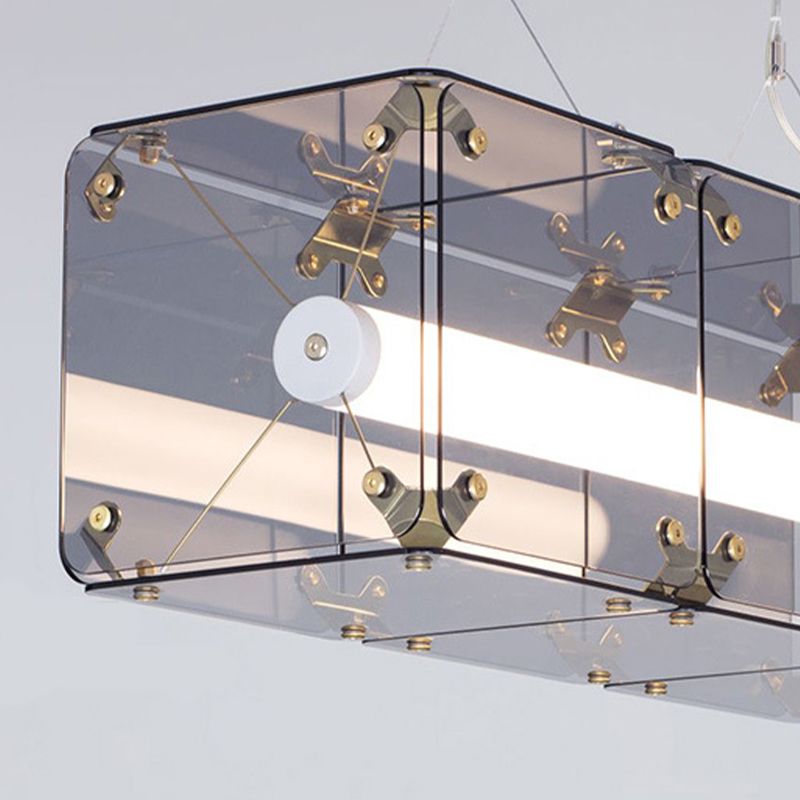 1-Light Island Lighting Ideas Modern Style Rectangular Shape Glass Hanging Light Fixtures