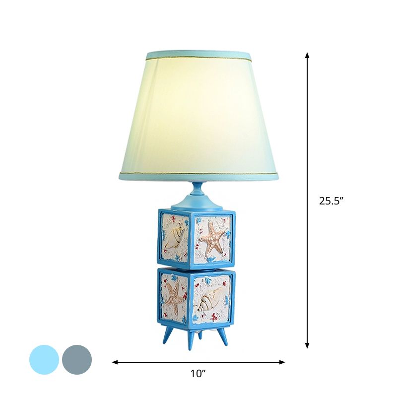 Lampada da comodino Conch Cubic per camera da letto Lampada da lavoro moderna in resina a 1 luce con paralume in azzurro/azzurro