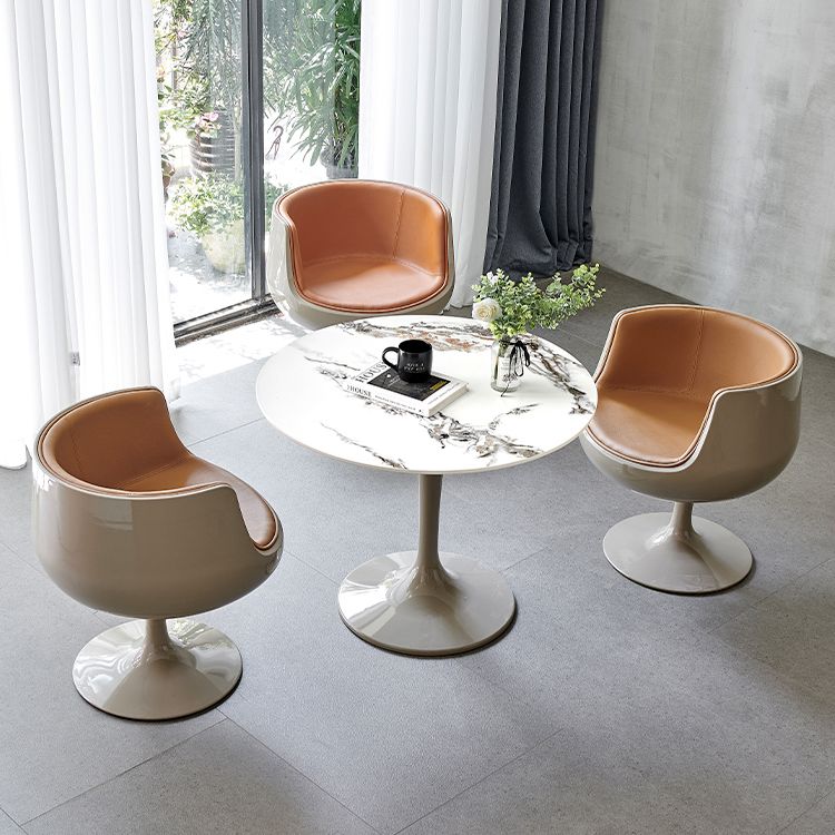 Round Shape White Dining Table Sintered Stone Table Modern with Tulip Base